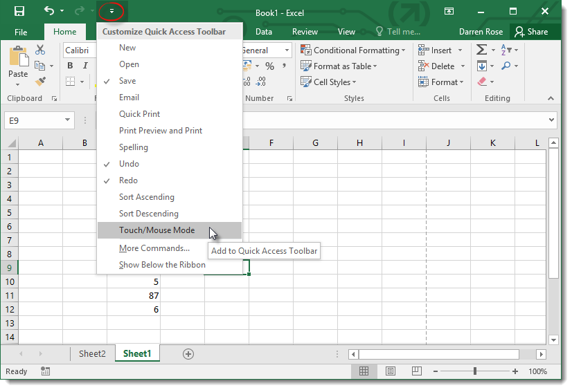 excel ready mode